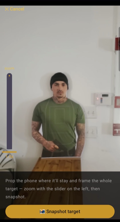 Framing a photo target in the app